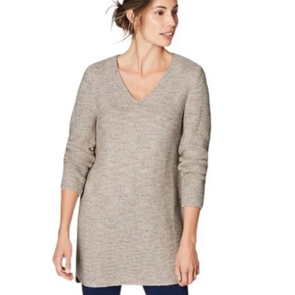 J. Jill Pure Jill Neutral Gray Speckled V-neck Long Sleeve Knit Tunic Sweater